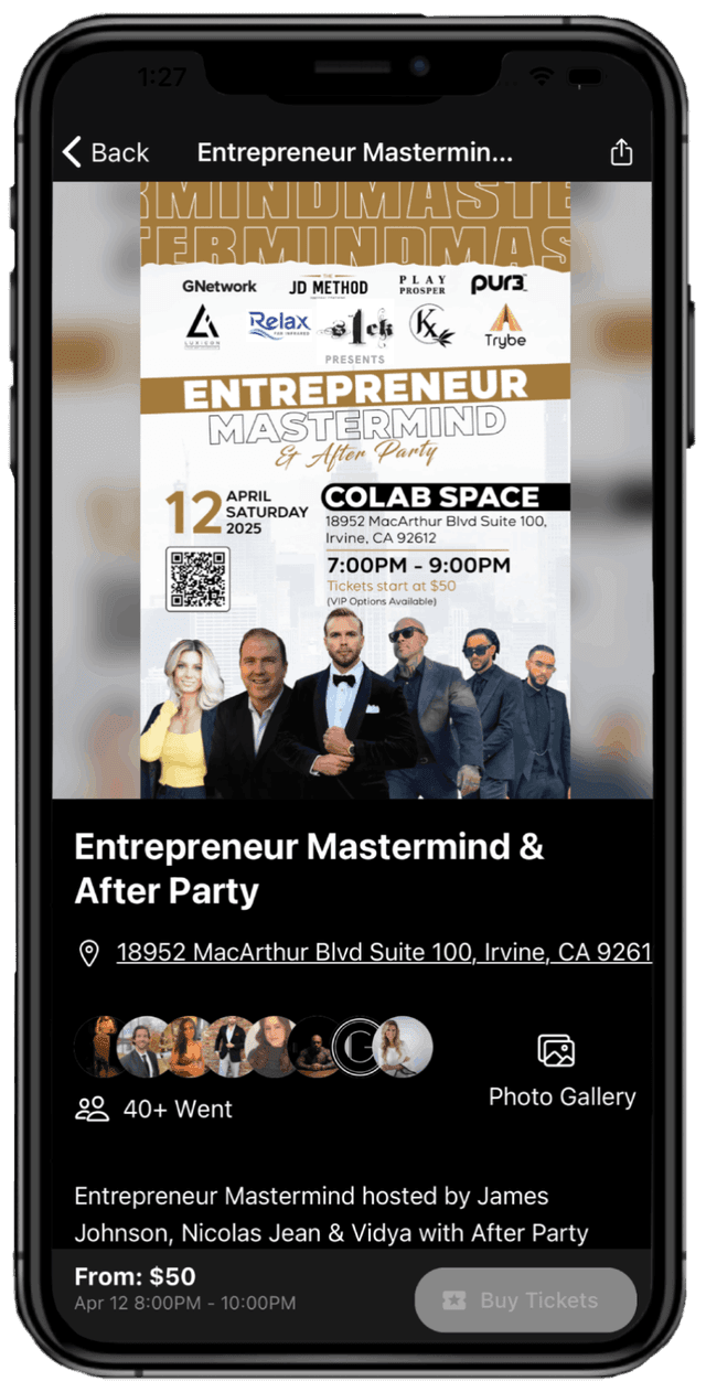 Event screen on iOS